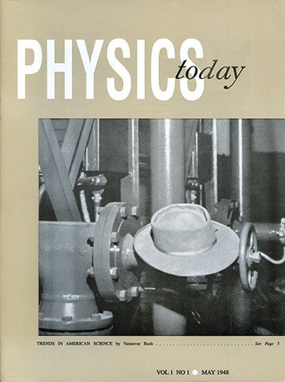 Physics Today on Twitter: "The cover of the very first issue of Physics  Today, in May 1948, featured a photo of Oppenheimer's porkpie hat  https://t.co/6hCvfI4Vgj https://t.co/KWfMTPMj22" / Twitter