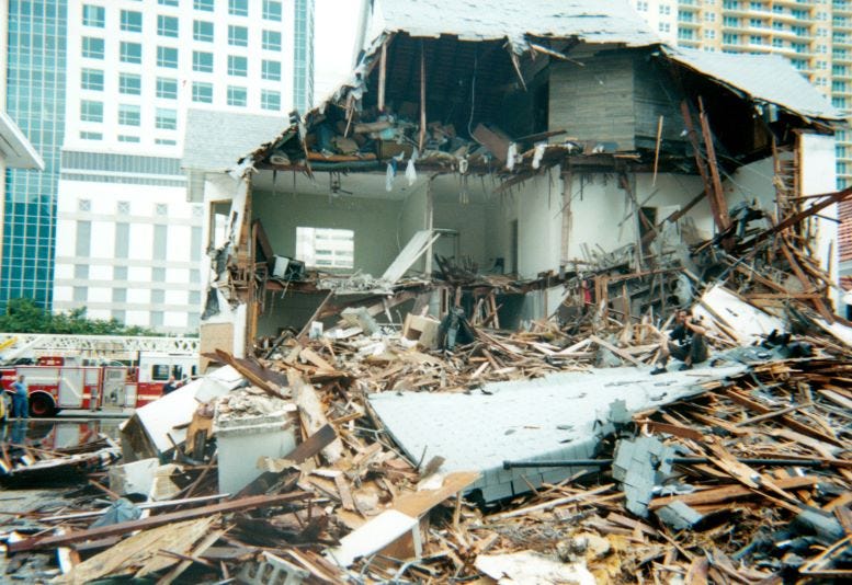Demolition of the Dr. James Jackson’s first residence in Miami on June 6, 2001. Courtesy of Dade Heritage Trust. Demolition of the Dr. James Jackson’s first residence in Miami on June 6, 2001. Courtesy of Dade Heritage Trust.