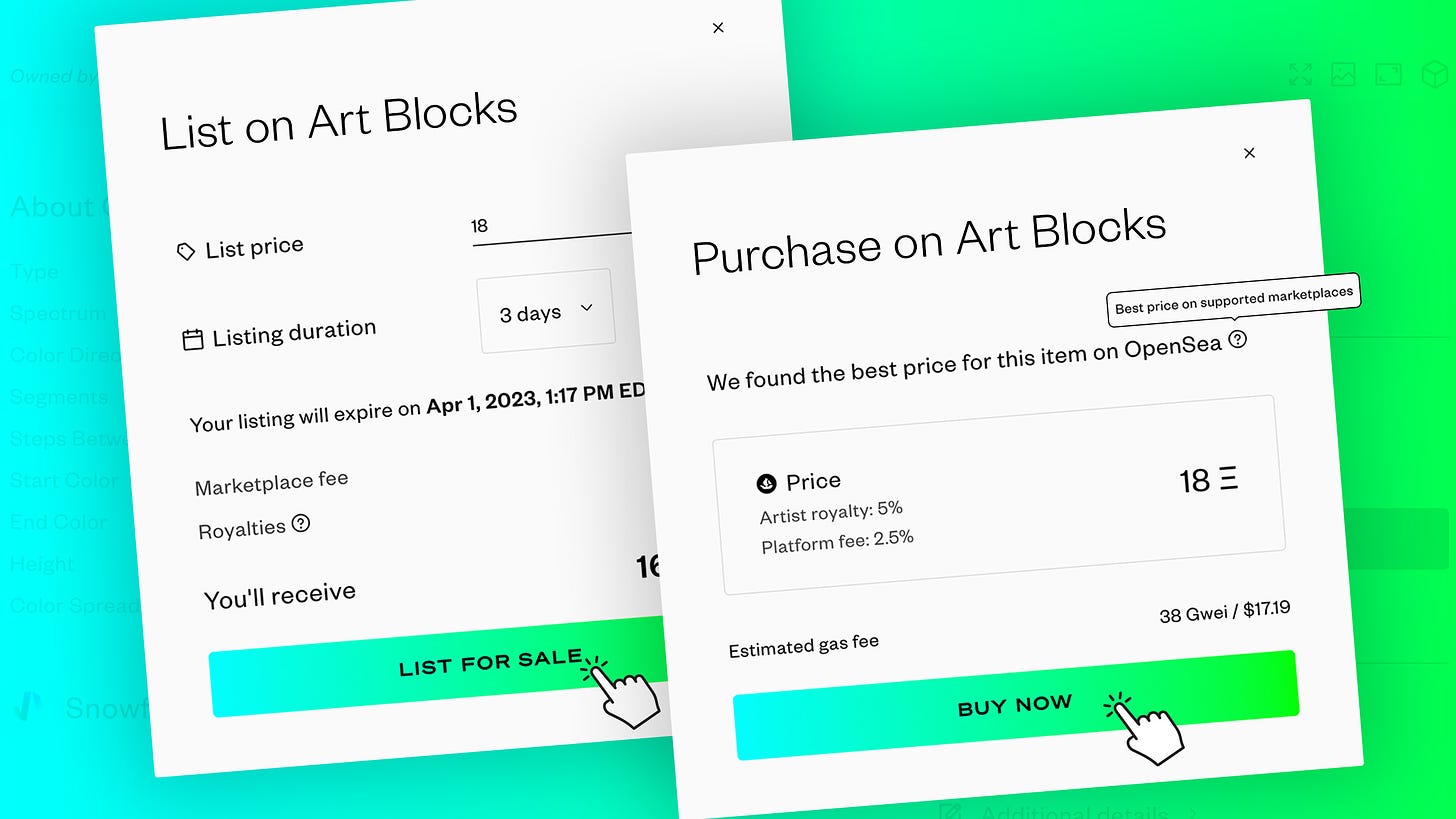 Art Blocks marketplace is live.