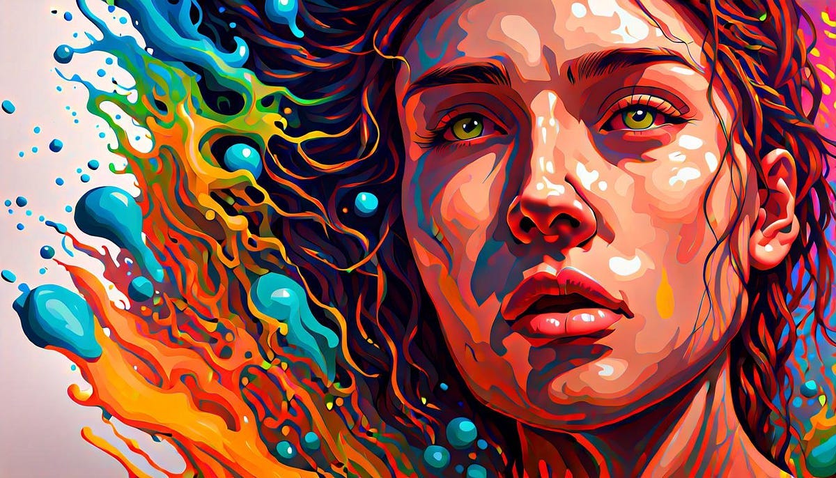 Self meditation, young woman, splash art