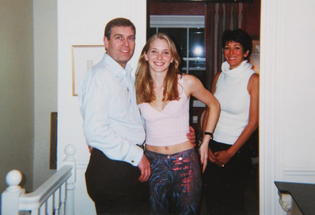 Prince Andrew with Virginia Giuffre and Ghislaine Maxwell. 