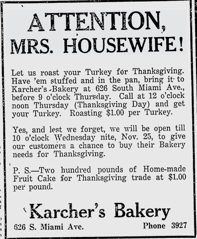  Figure 3: Karcher's Bakery Ad in Miami News on November 24, 1925