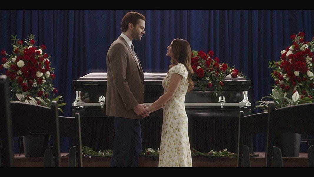 Cordell Walker with dead wife Emily next to coffin with his body in it or Luna 4.11.