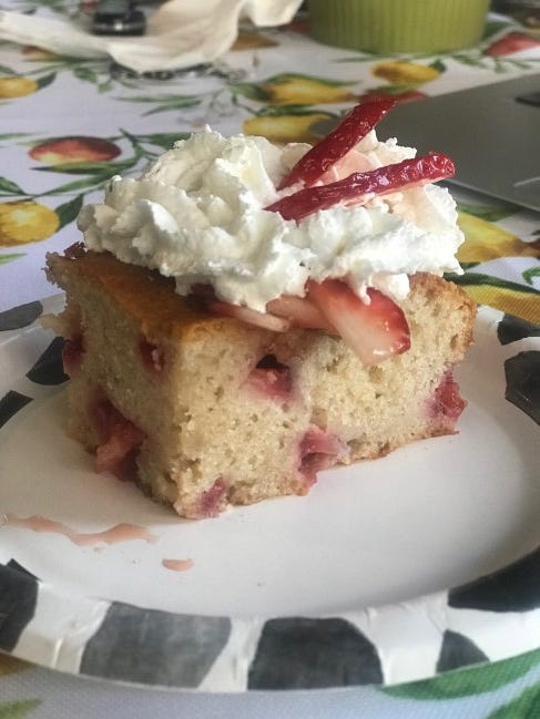 a slice of strawberry cake