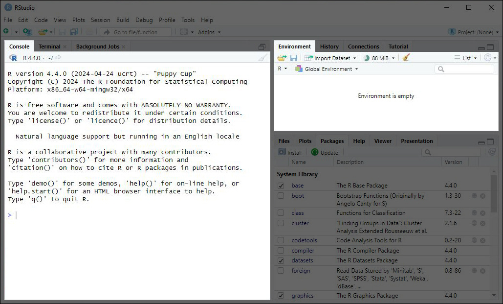 A screenshot highlighting the Console and Environment panes in the RStudio interface.