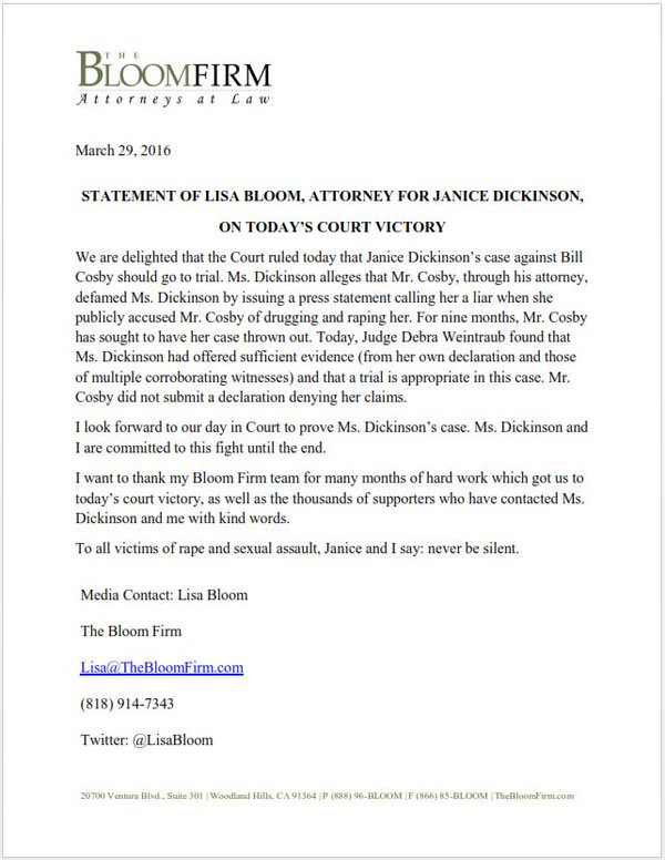 janice dickinson press release