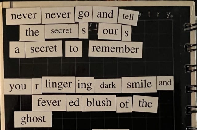 first poem I wrote with magnetic poetry circa 1998
