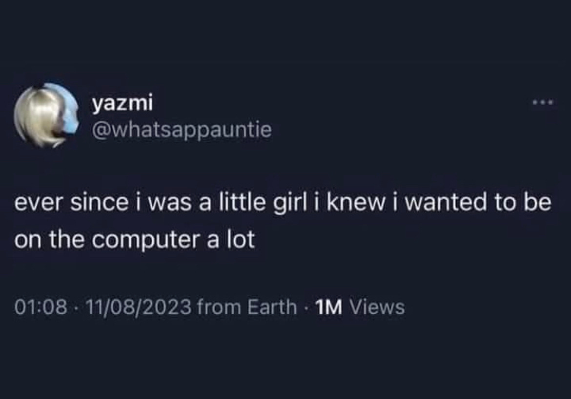 ever since i was a little girl i knew i wanted to be on the computer a lot