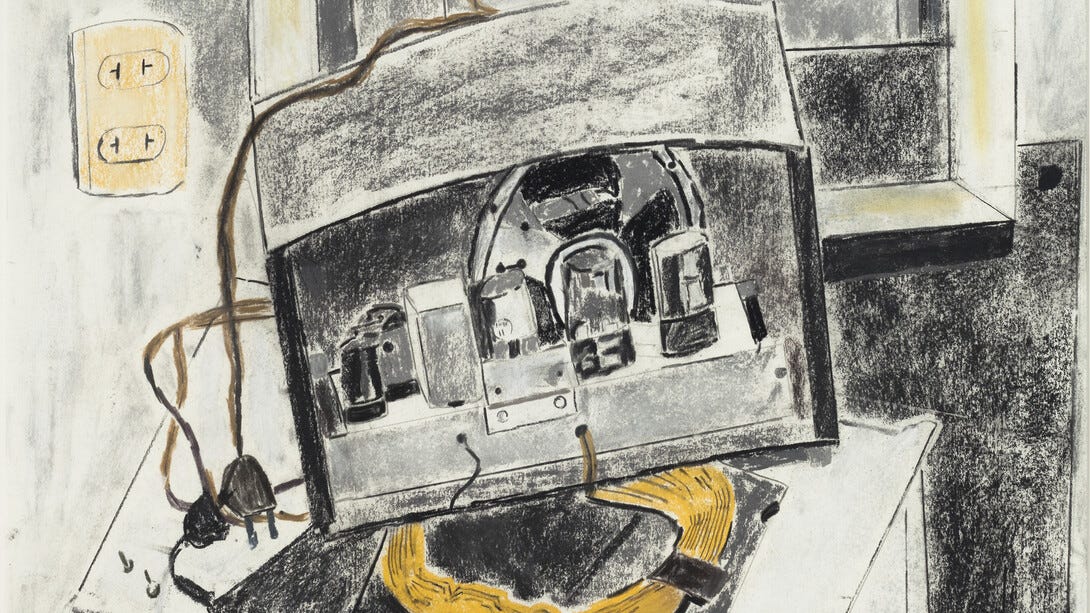 André Gregory, My Old Radio (detail), 2011, Charcoal on paper, 31 1/2 x 32 inches, 80 x 81.3 cm. Framed size: 35 1/2 x 35 1/4 inches, 90.2 x 89.5 cm