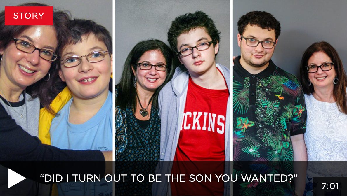 Three photos of Sarah and her son Josh taken at Storycorps over the years