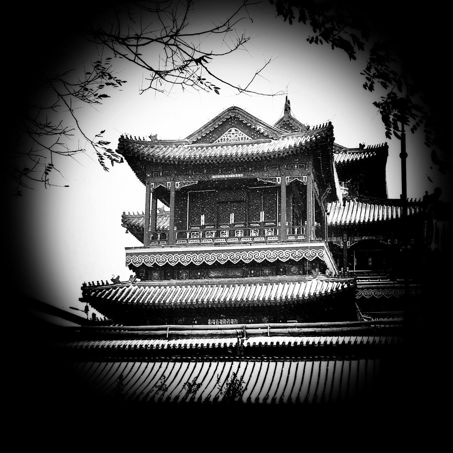 The Yonghe Temple, or Lama Temple, in Beijing on a snowy day.