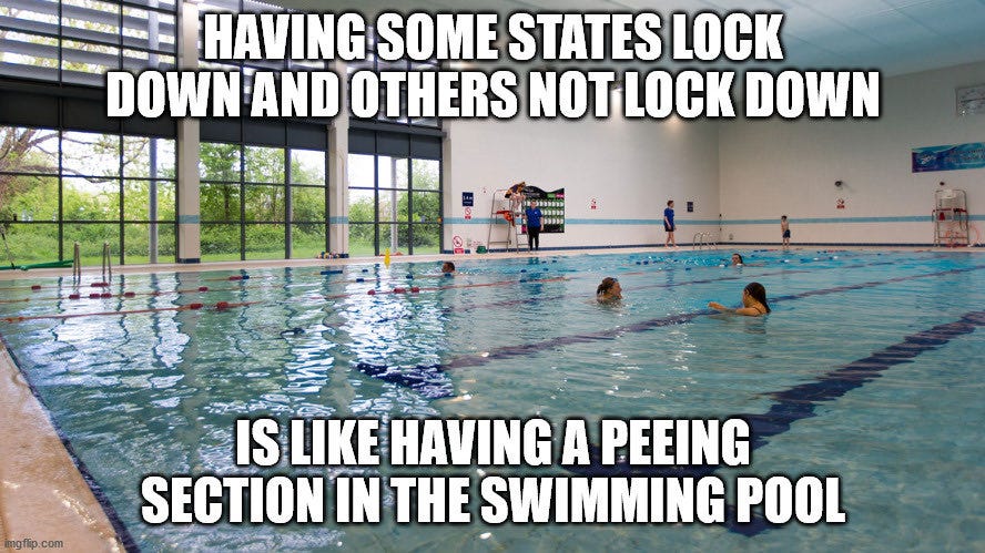 Carlos del Rio on X: "@ScottGottliebMD Agree, and as I said once, having  some states lock down and others not lock down is like having a peeing  section in the swimming pool.