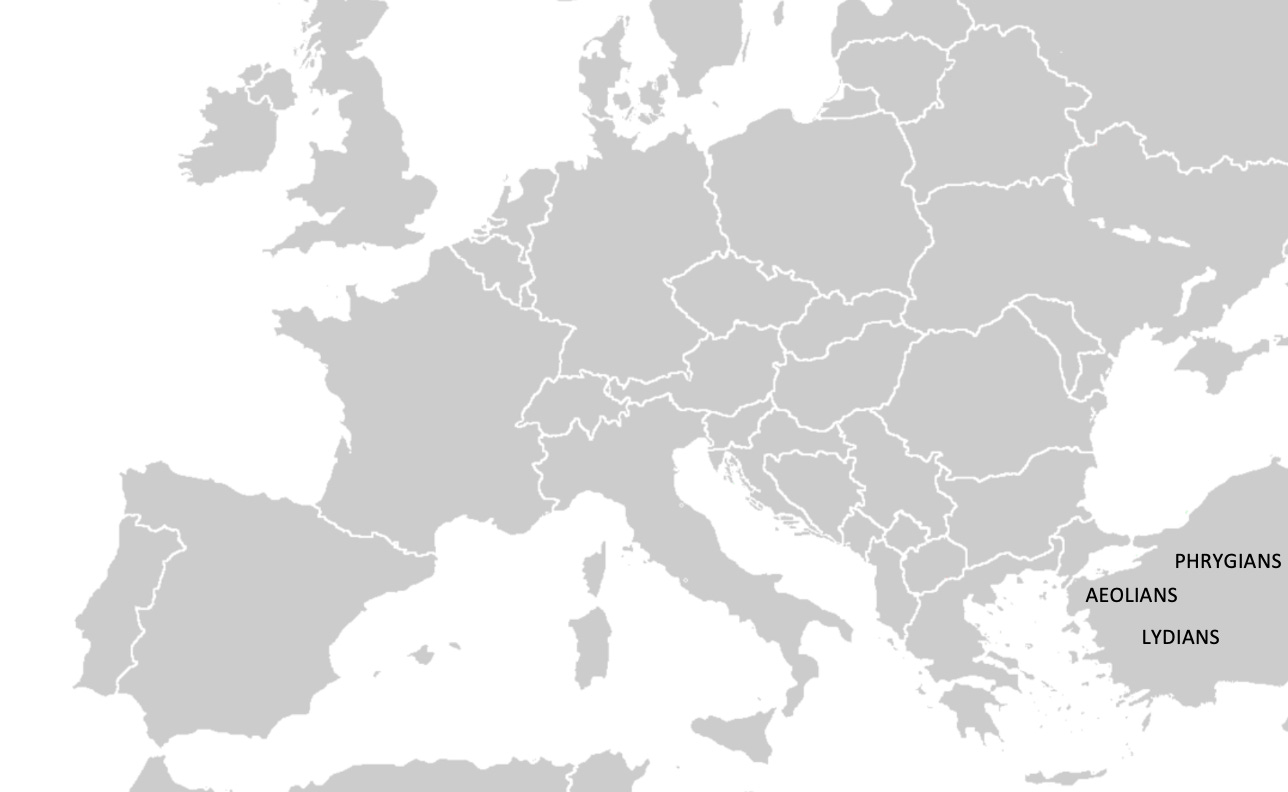 Map of Europe showing location of different population groups