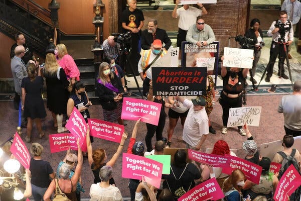 Protesters at the South Carolina Statehouse in June. South Carolina’s Supreme Court ruled on Thursday that the state’s constitution provides a right to privacy that includes the right to abortion.
