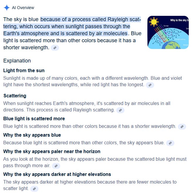 Why is the sky blue in an AI Overview