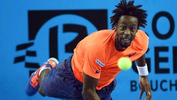 gael monfils serves hard ball to roberto bautista atp marseilles 2015