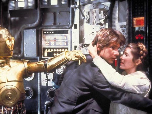 C3PO cockblocking Han Solo and Princess Leia