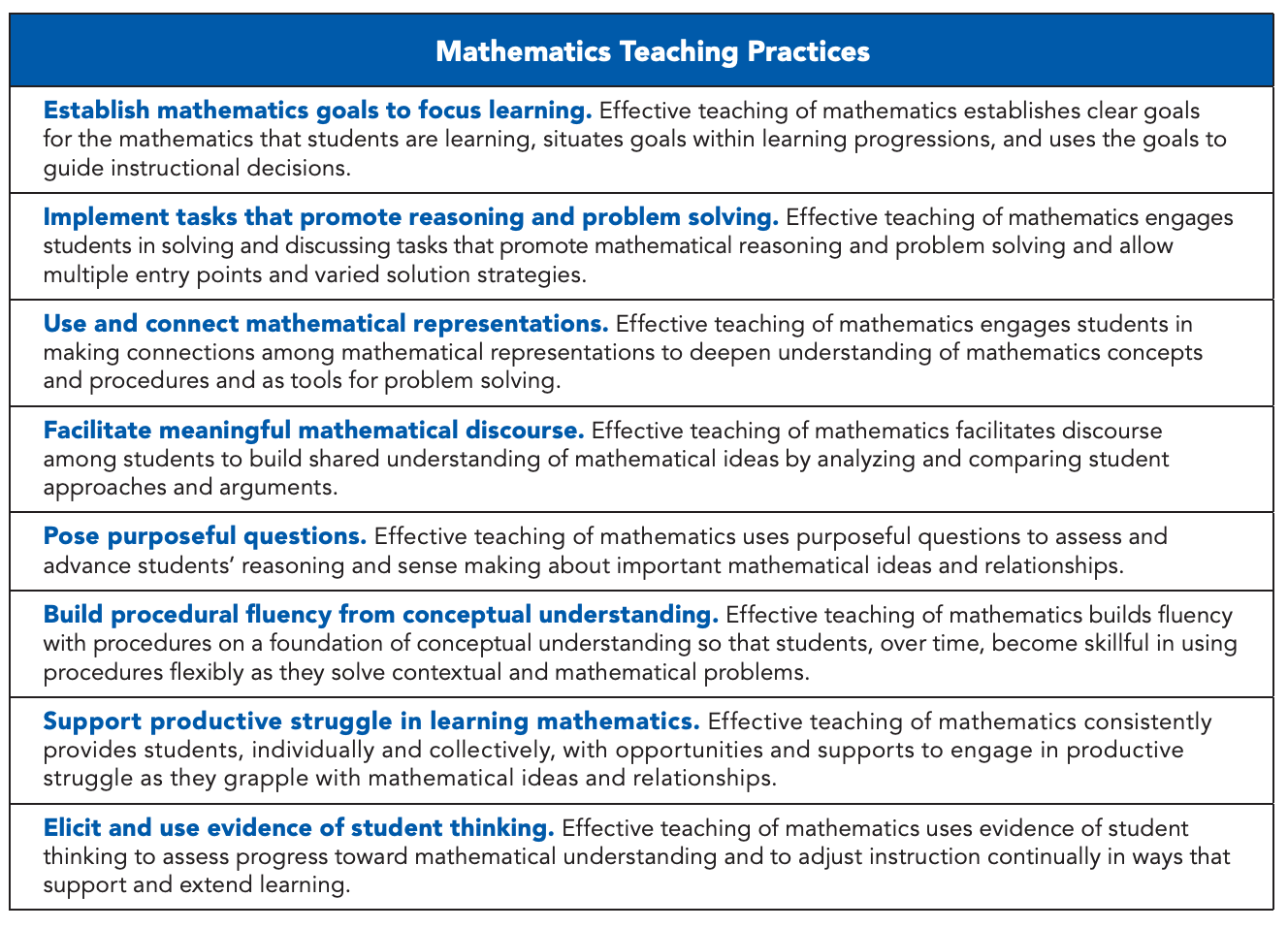 A table listing the eight mathematical teaching practices, which you can access at the link above.