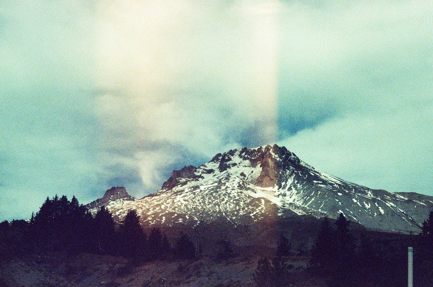 A dark film photograph of Mt. Hood.