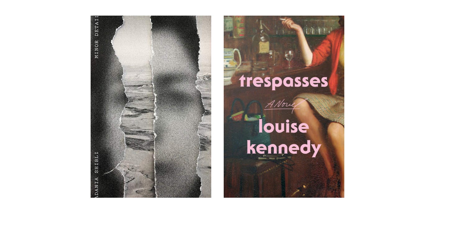 Book cover images for Minor Detail by Adania Shibli and Trespasses by Louise Kennedy