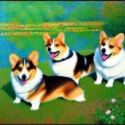 The Queen’s Corgis, in the Style of Monet