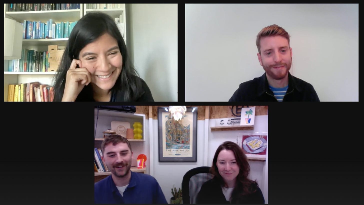 4 people smile during a video call