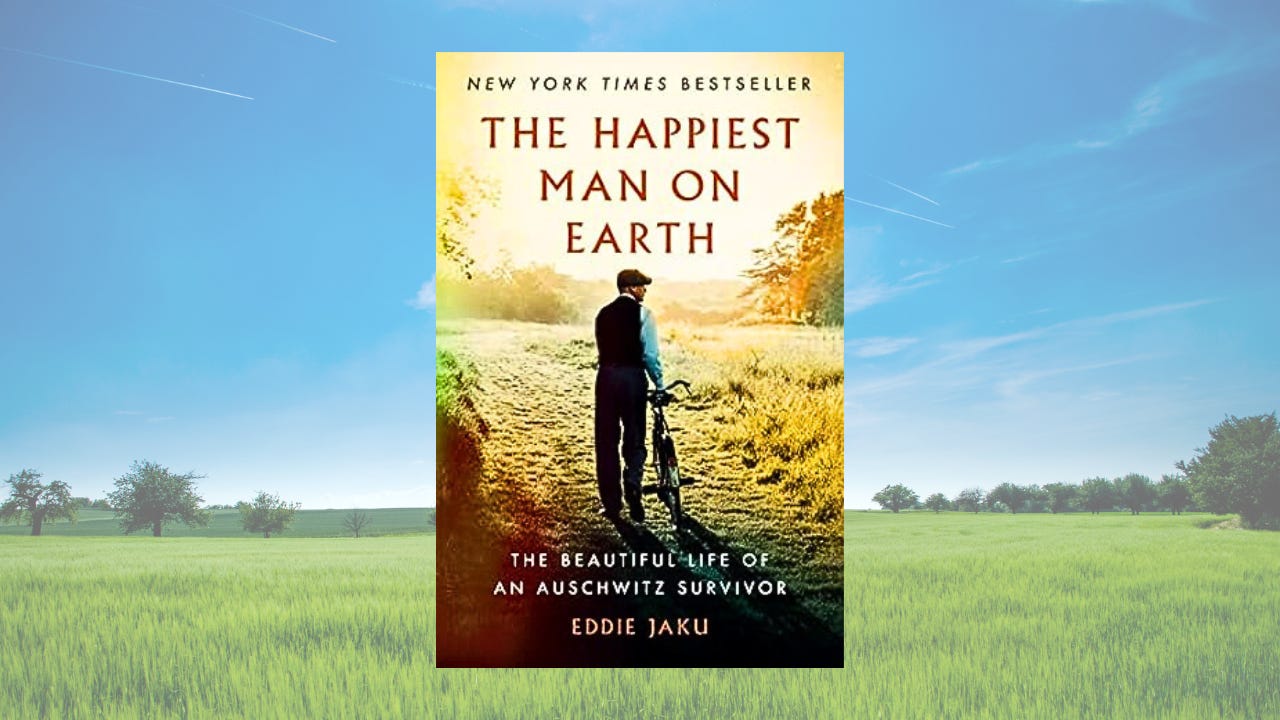The cover of the book, "The Happiest Man on Earth" by Eddie Jaku.