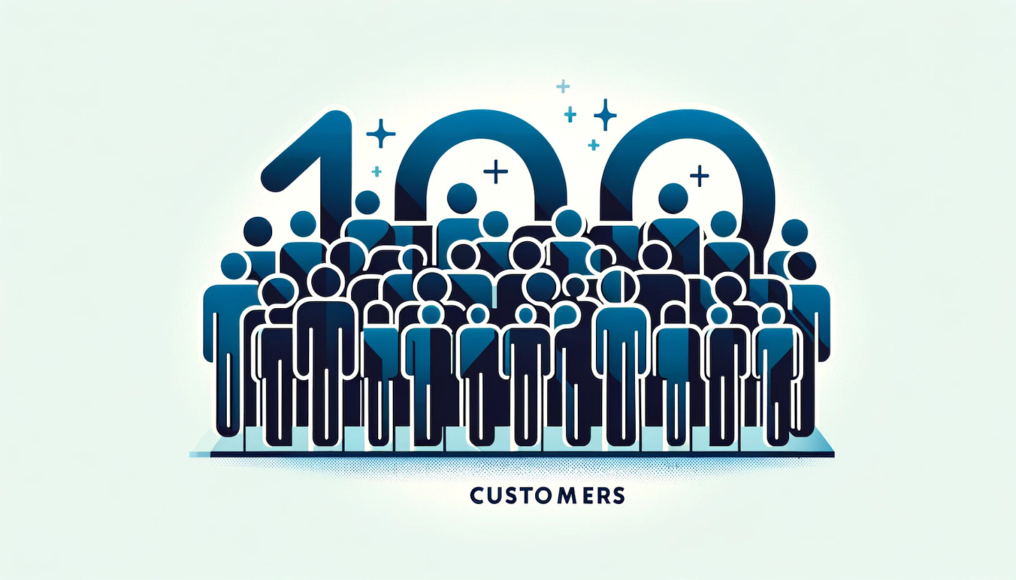 A flat design icon representing '100 customers' for a newsletter header. The icon is a large, stylized group of abstract human figures, simplified and prominent, arranged to suggest a crowd. The color palette consists of only three colors: #06b6d4 (sky blue) for the background, #ecfeff (pale cyan) for the figures' details, and #0f172a (dark navy blue) for the figures' main body. The design is clean, with no gradients, textures, words, letters, numbers, or additional details. The image is perfect for a resolution of 1920x1080.