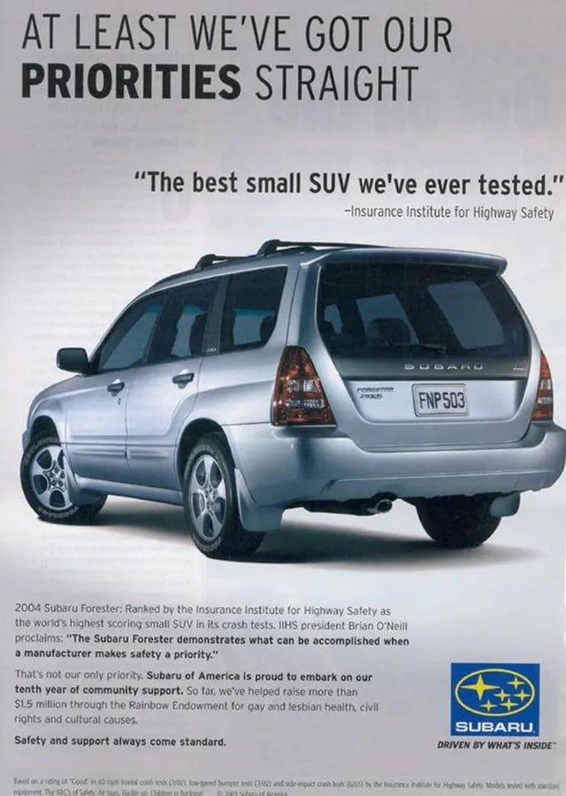 r/actuallesbians - Some old “subtle” Subaru ads aimed towards lesbians. Enjoy ☺️