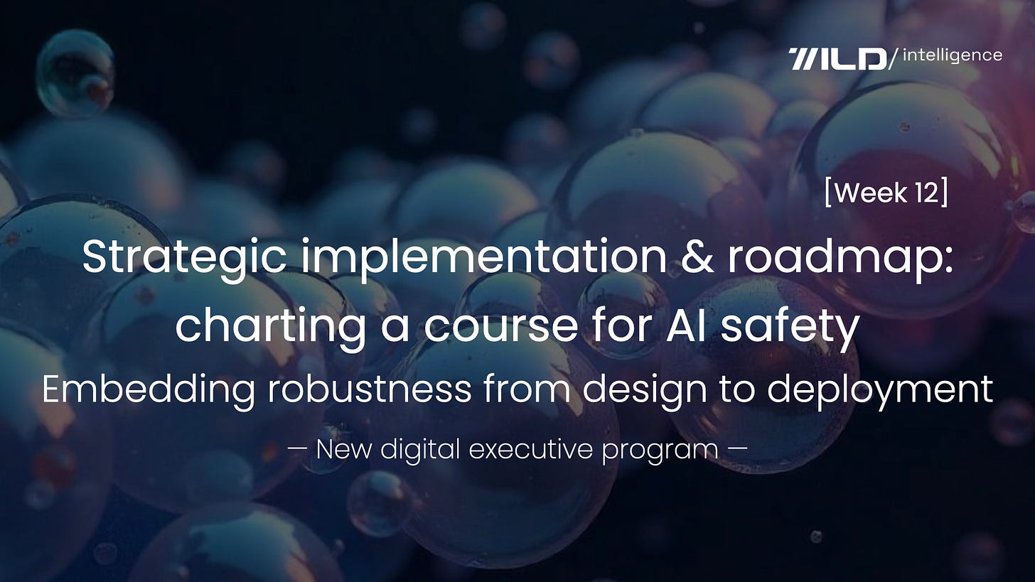 🚀 Strategic implementation & roadmap: charting a course for AI safety [Week 12] | Building safety in: Embedding robustness from design to deployment | A 12-week executive master program for busy leaders