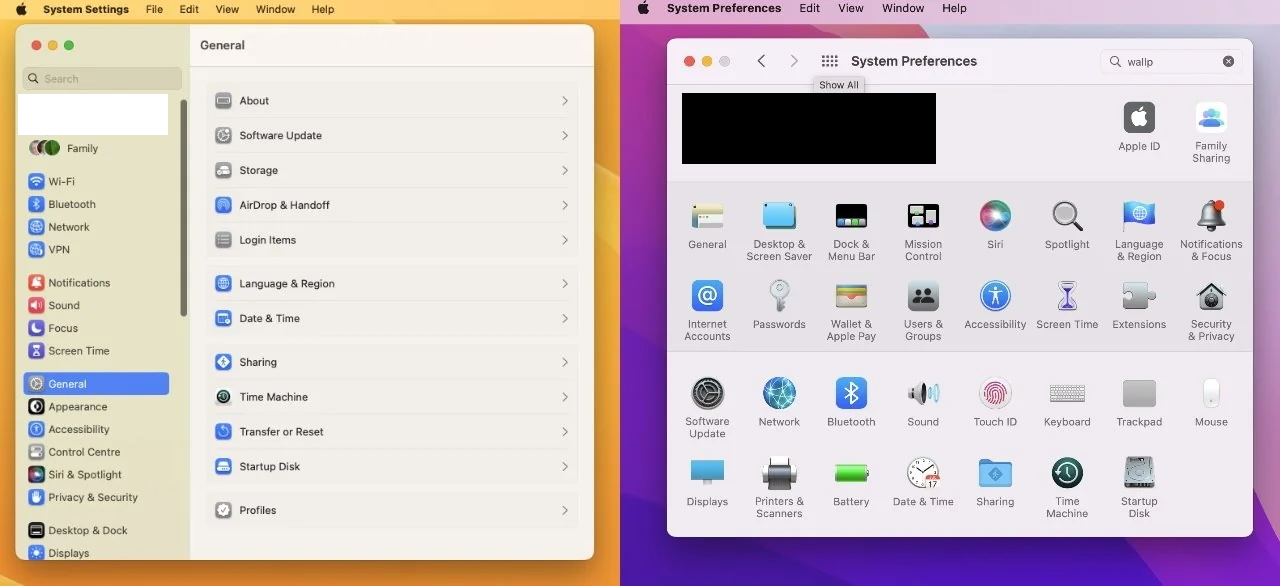 Mac system settings new vs old
