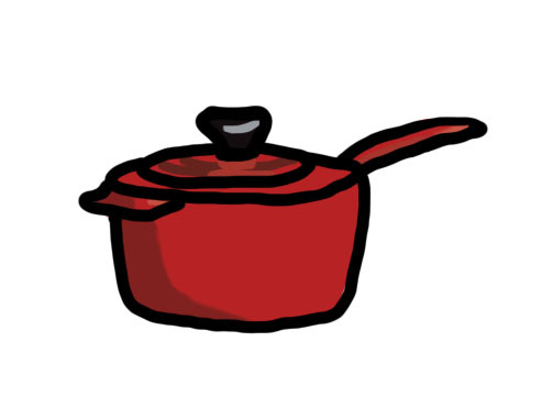 Illustration of a red saucepan.