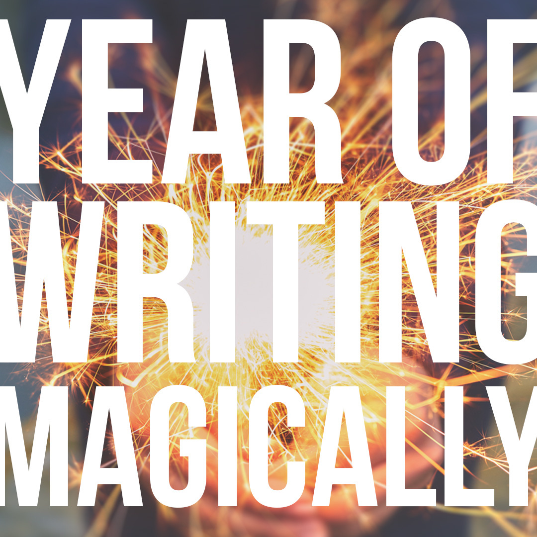 year of writing magically text over a sparkler in the background