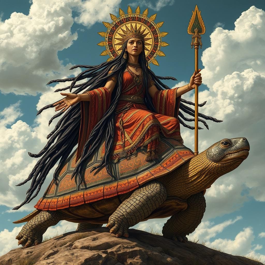 Atahensic is an Iroquois sky goddess. Atahensic is associated with marriage, childbirth, and feminine affairs. Haudenosa...