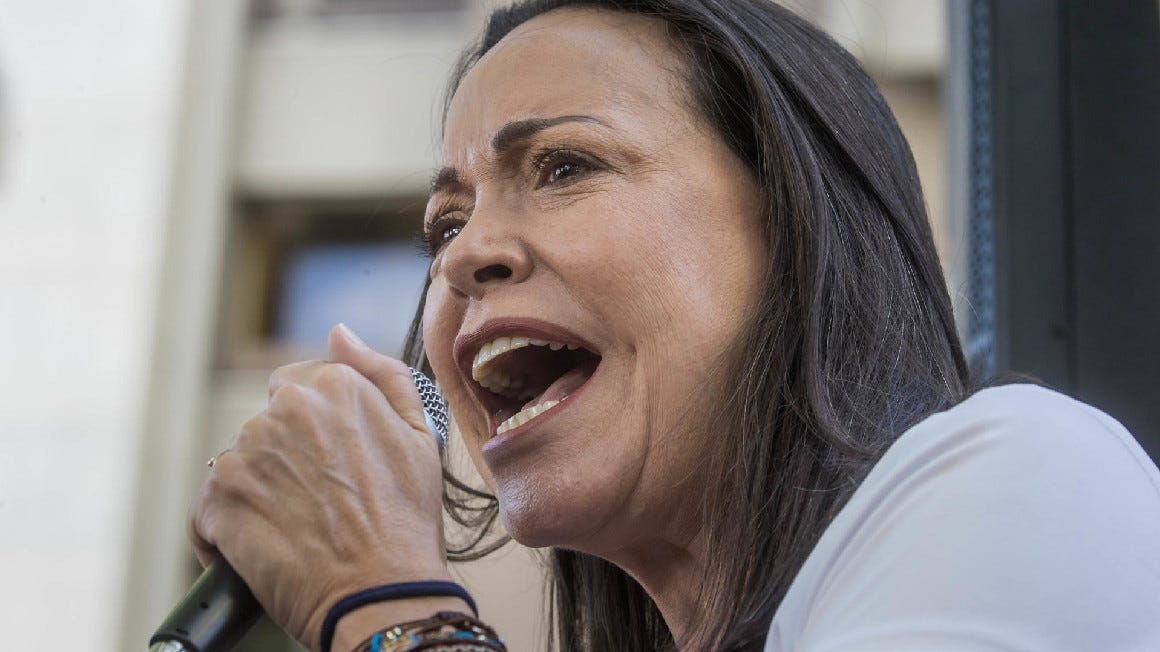 La opositora venezolana María Corina Machado, en una concentración el 23 de enero de 2024.