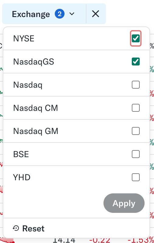 Yahoo Finance stock screener options