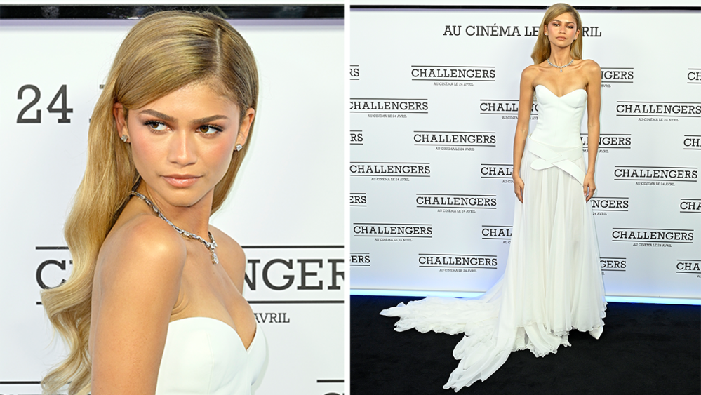 Zendaya Glows in White Louis Vuitton Dress at 'Challengers' Premiere