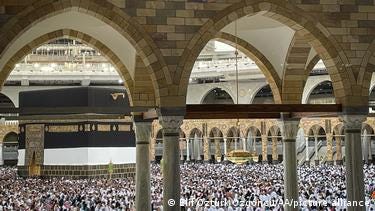 Prospective pilgrims on the Hajj pilgrimage in Mecca, Saudi Arabia. 