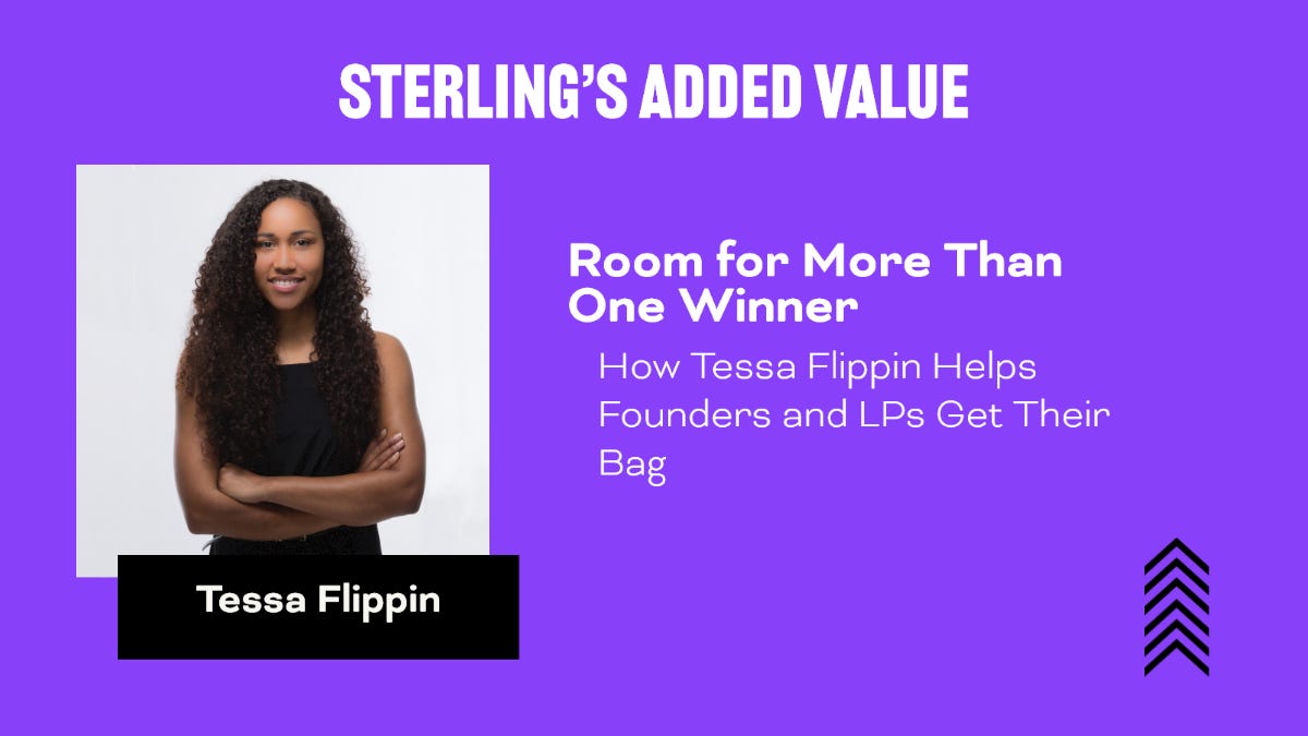A photo of Tessa Flippin on the left. To the right, the text reads "Room for More Than One Winnter: How Tessa Flippin Helps Founders and LPs Get Their Bag"