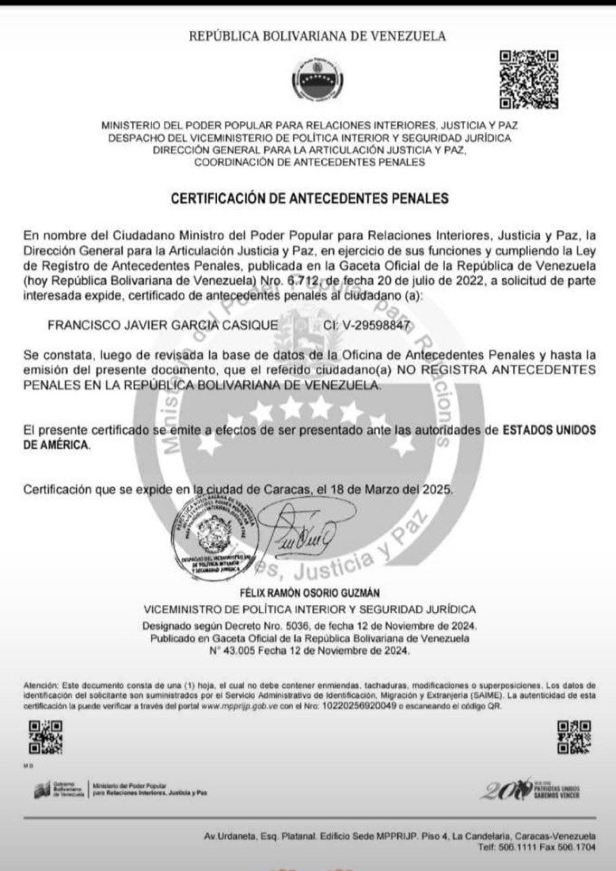 Francisco García Casique Criminal Record Francisco García Casique Criminal Record