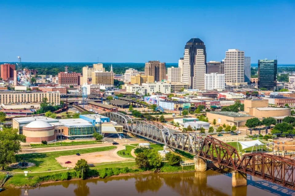 These are the 15 cities where home prices are falling amidst soaring rates. Above is a photo of Shreveport, Louisiana. Getty Images/iStockphoto