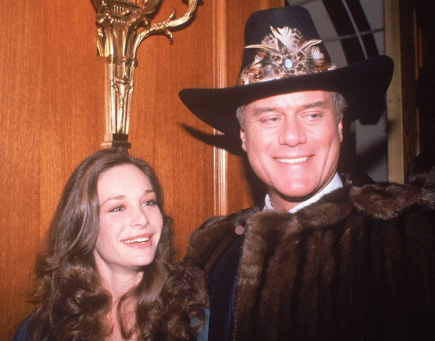Mary Crosby and Larry Hagman, who played J.R. Ewing in ''Dallas,'' appear at a party in Los Angeles on Nov. 21, 1980. (AP Photo/Rasmussen, File)