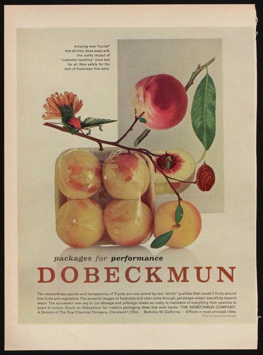 A close-up of a fruit ad for peaches