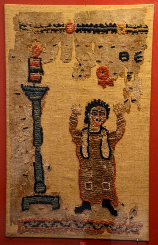Antinoopolis, Coptic textile, Praying man Antinoopolis, Coptic textile, Praying man