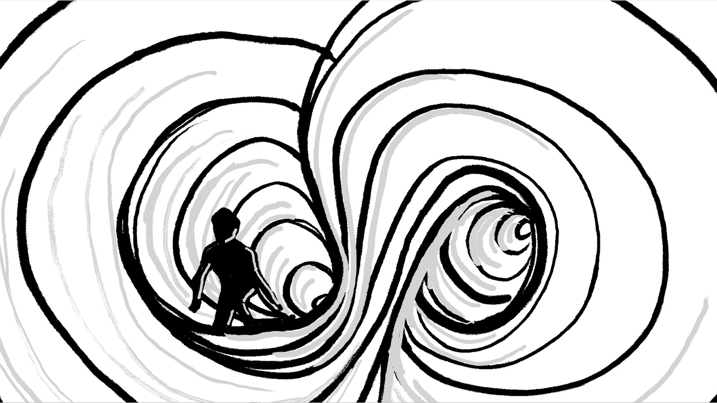 Surfing the Maelstrom (inspired by the Burke-Shaw Attractor), Andrew Lyjak 2023