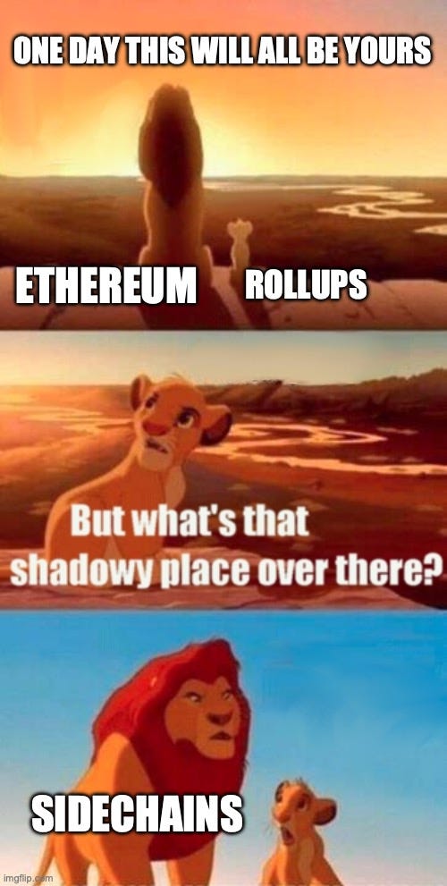 Simba Shadowy Place Meme | ONE DAY THIS WILL ALL BE YOURS; ETHEREUM; ROLLUPS; SIDECHAINS | image tagged in memes,simba shadowy place | made w/ Imgflip meme maker