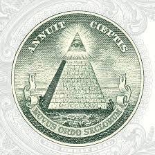 Image of the Great Seal--a pyramid capped by a triangular eye, which appears on the dollar bill