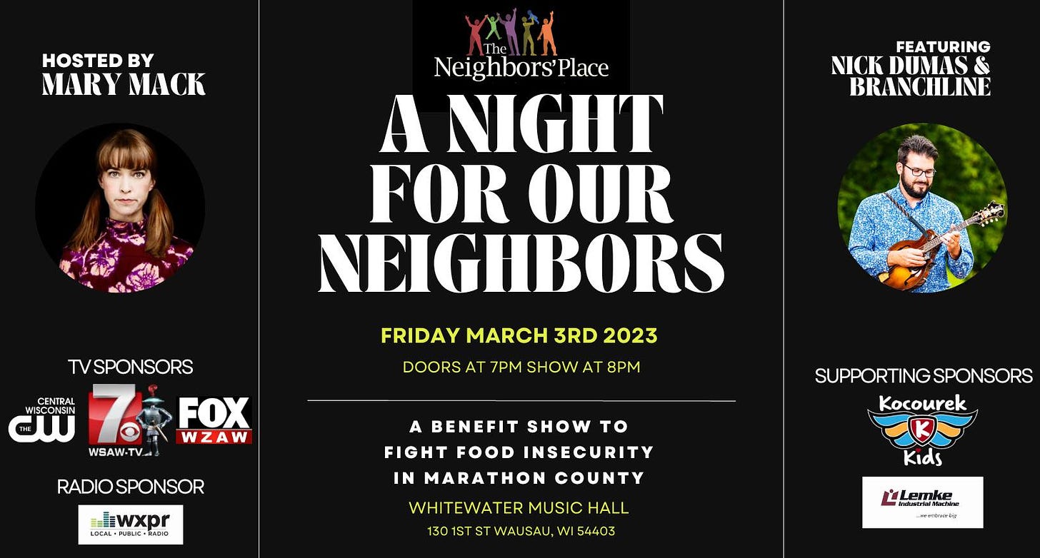 Today, The Neighbors' Place is hosting their first "A Night for Our Neighbors Benefit Show" to raise money for what they do in Wausau and it is covered in The Wausau Sentinel by Evan J. Pretzer. 