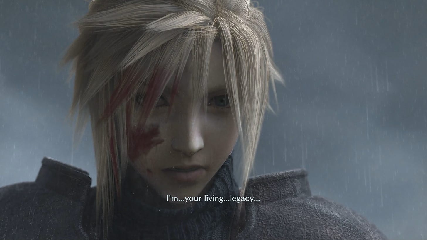 Cloud mutters to Zack: “I’m…your living…legacy…“