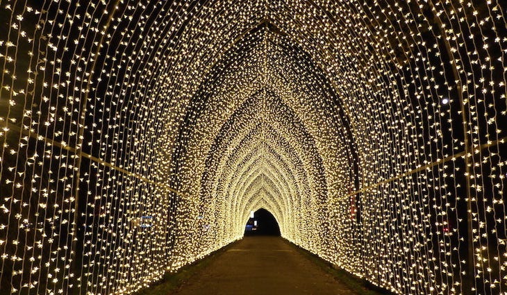 A tunnel of festive lights